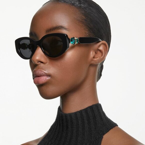 Swarovski Lucent Black Cat-Eye Sunglasses With Crystal Embellishments Acetate Ma - Picture 1 of 12